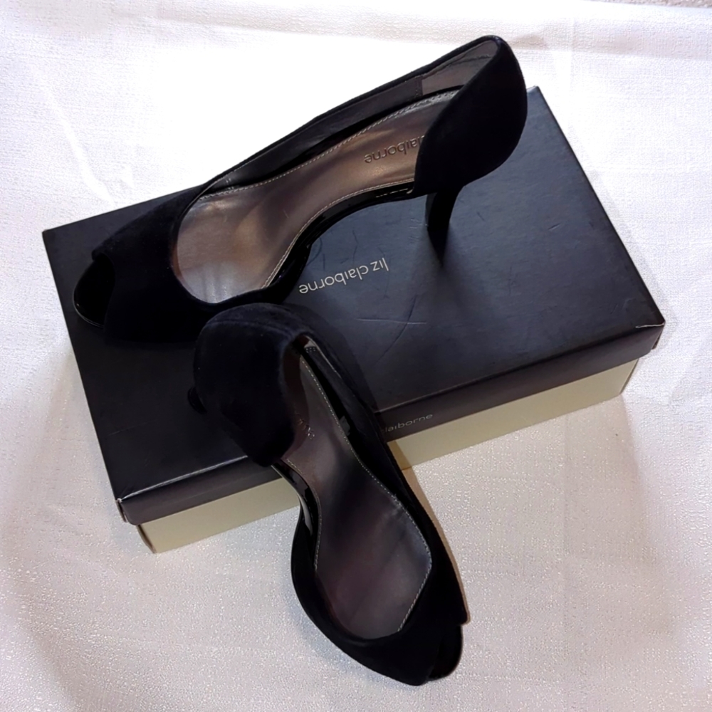 Liz Claiborne Black peep Toe Heels size 8